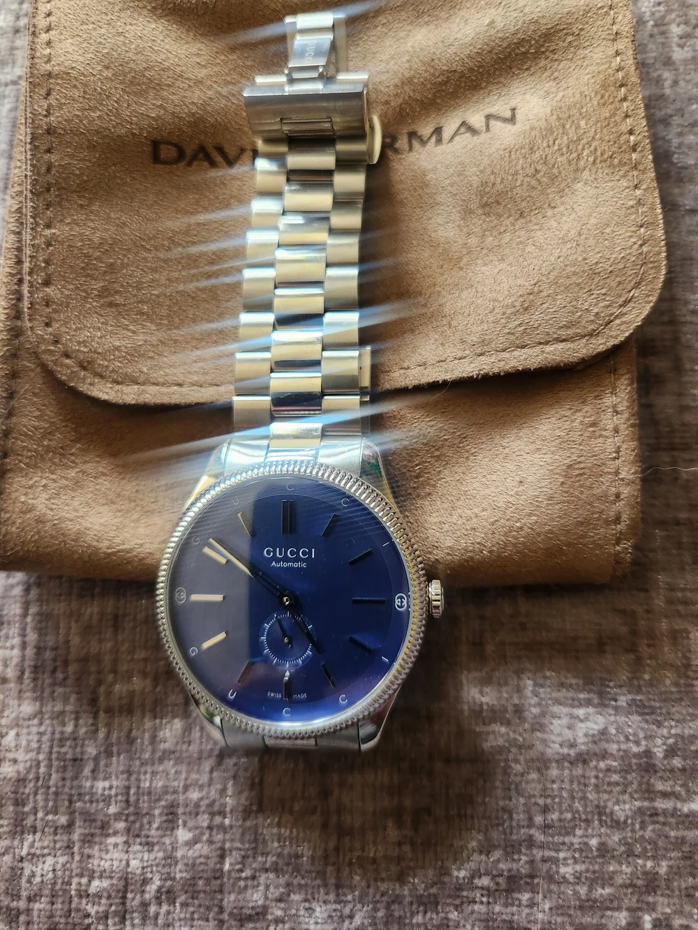 Gucci G-Timeless 40mm Blue Dial Silver Bracelet Watch